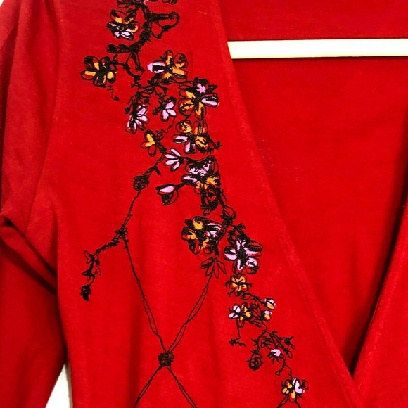 Oilily Maxi Wrap Dress Red Embroidered Long Sleeve - Picture 3 of 6